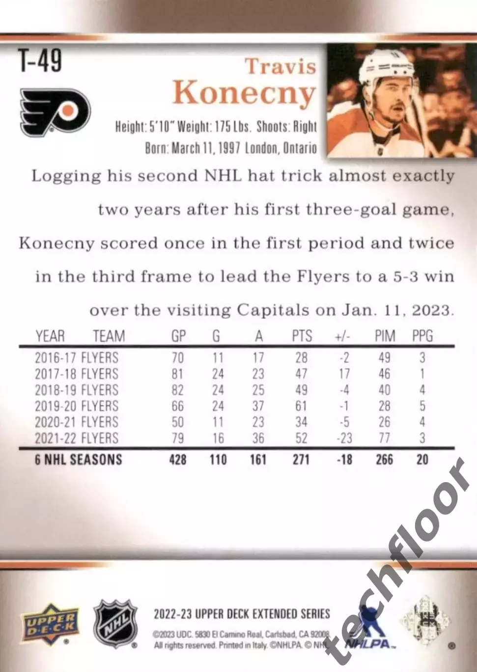 Карточка NHL Travis Konecny Philadelphia Flyers/ Трэвис Конекни НХЛ Филадельфия 1