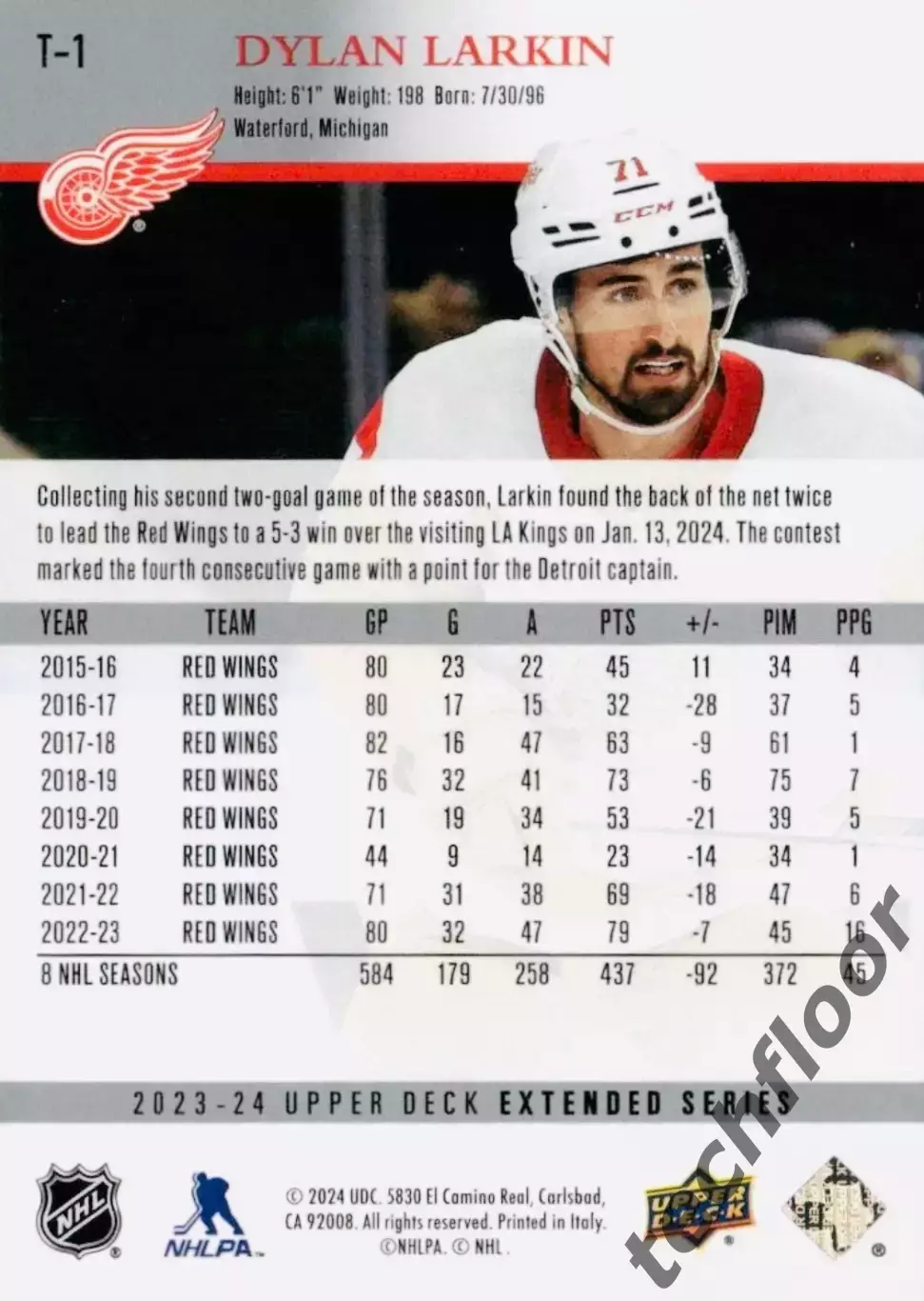 Карточка NHL Dylan Larkin Detroit Red Wings/ Дилан Ларкин НХЛ Детройт 1