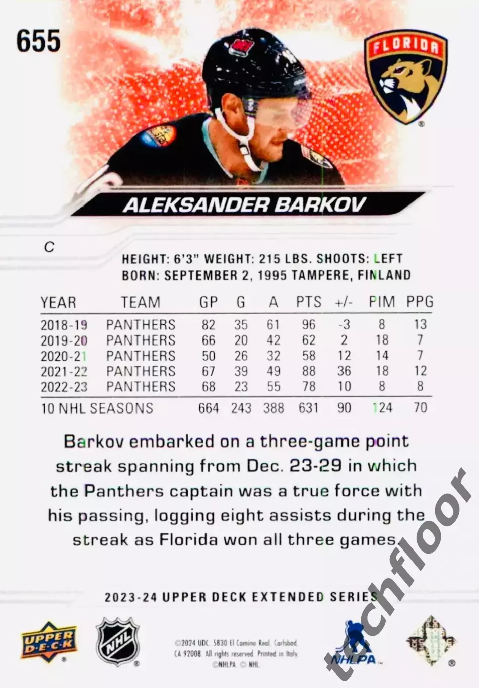 Карточка NHL Aleksander Barkov Florida Panthers / Александр Барков Флорида НХЛ 1