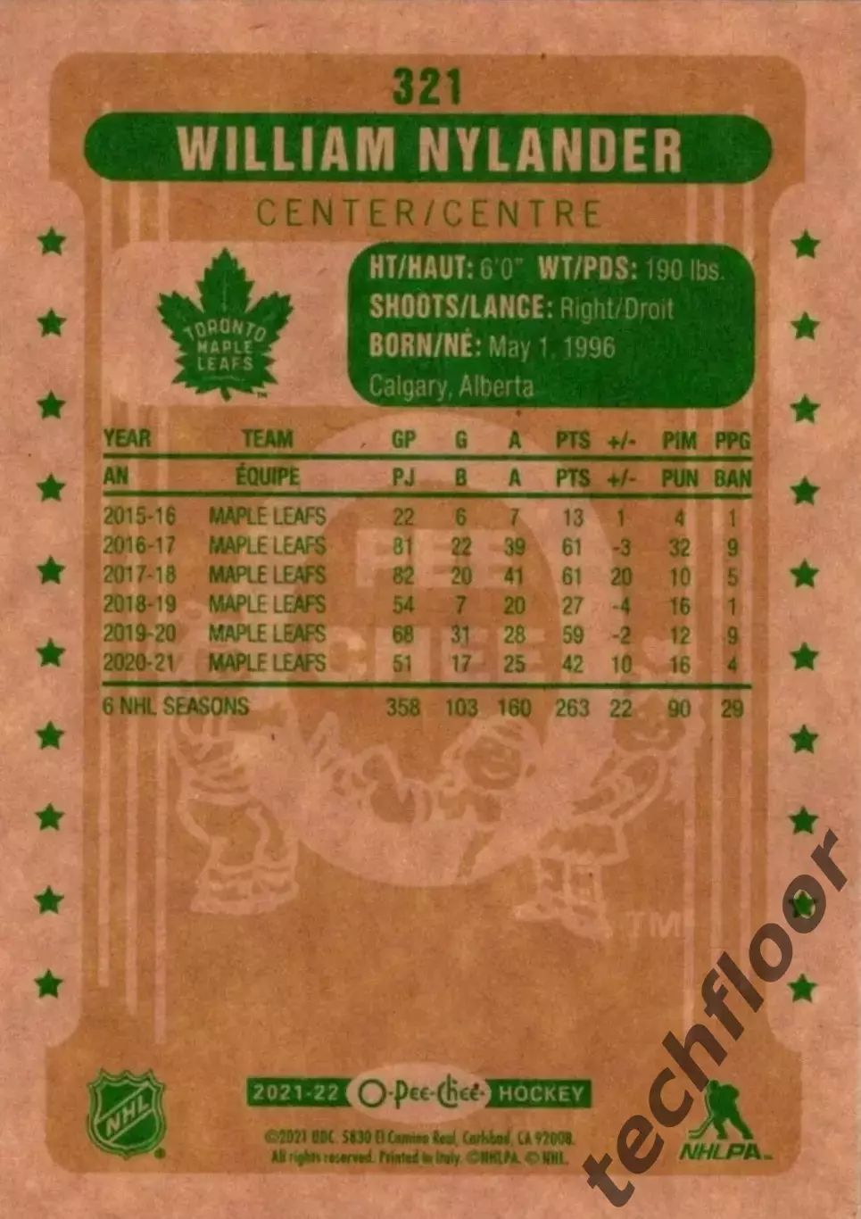 Карточка NHL William Nylander Toronto Maple Leafs/ Вильям Нюландер Торонто НХЛ 1