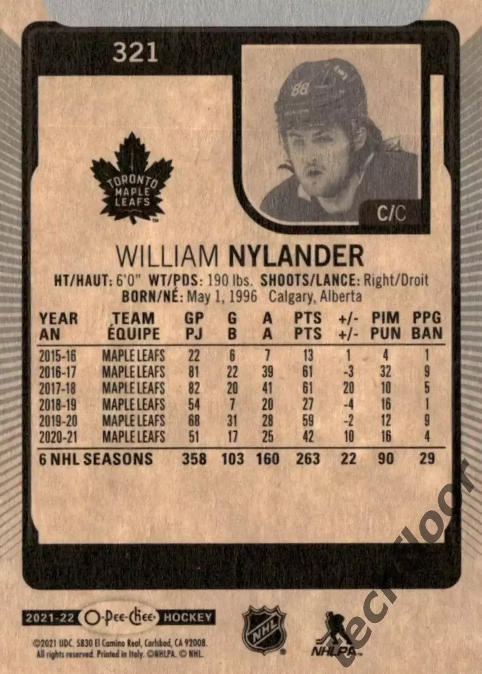 Карточка NHL William Nylander Toronto Maple Leafs /Вильям Нюландер Торонто НХЛ 1