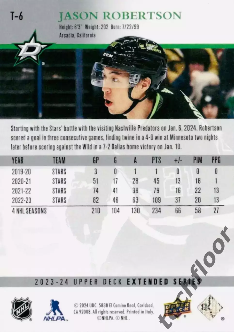 Карточка NHL Jason Robertson Dallas Stars/Джейсон Робертсон Даллас НХЛ 1