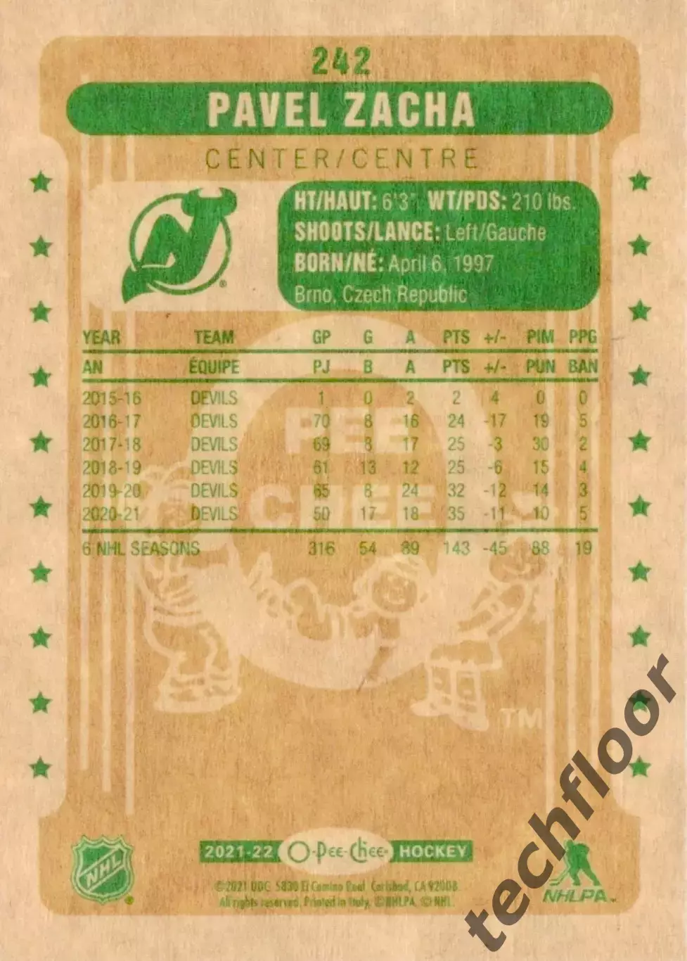 Карточка NHL Pavel Zacha New Jersey Devils/Павел Заха Нью-Джерси НХЛ 1