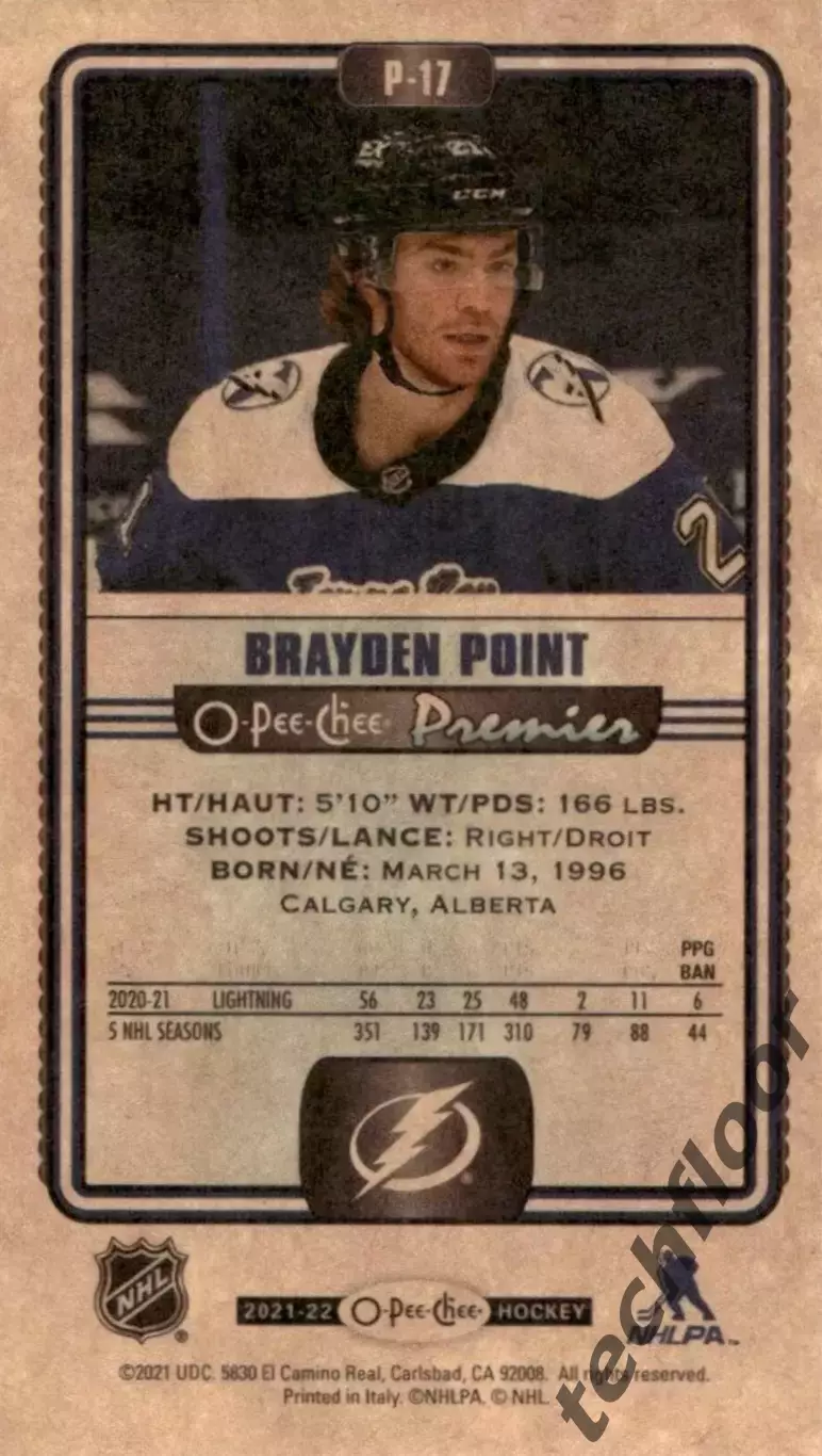 Карточка NHL Brayden Point Tampa Bay Lightning/Брэйден Поинт Тампа НХЛ 1