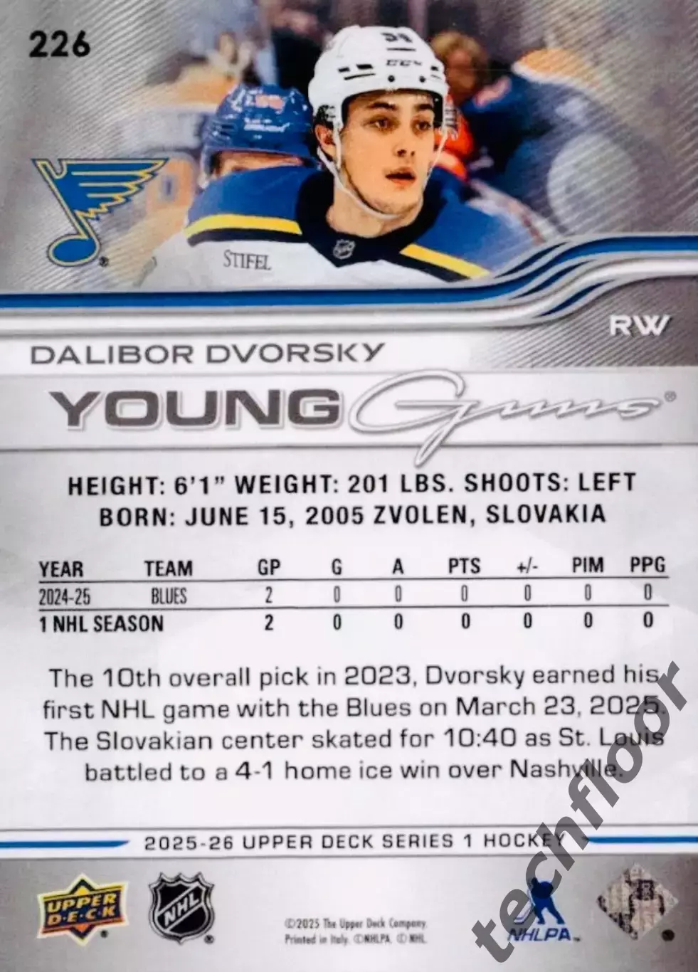 Карточка NHL Dalibor Dvorsky St. Louis Blues/Далибор Дворский Сент-Луис НХЛ 1