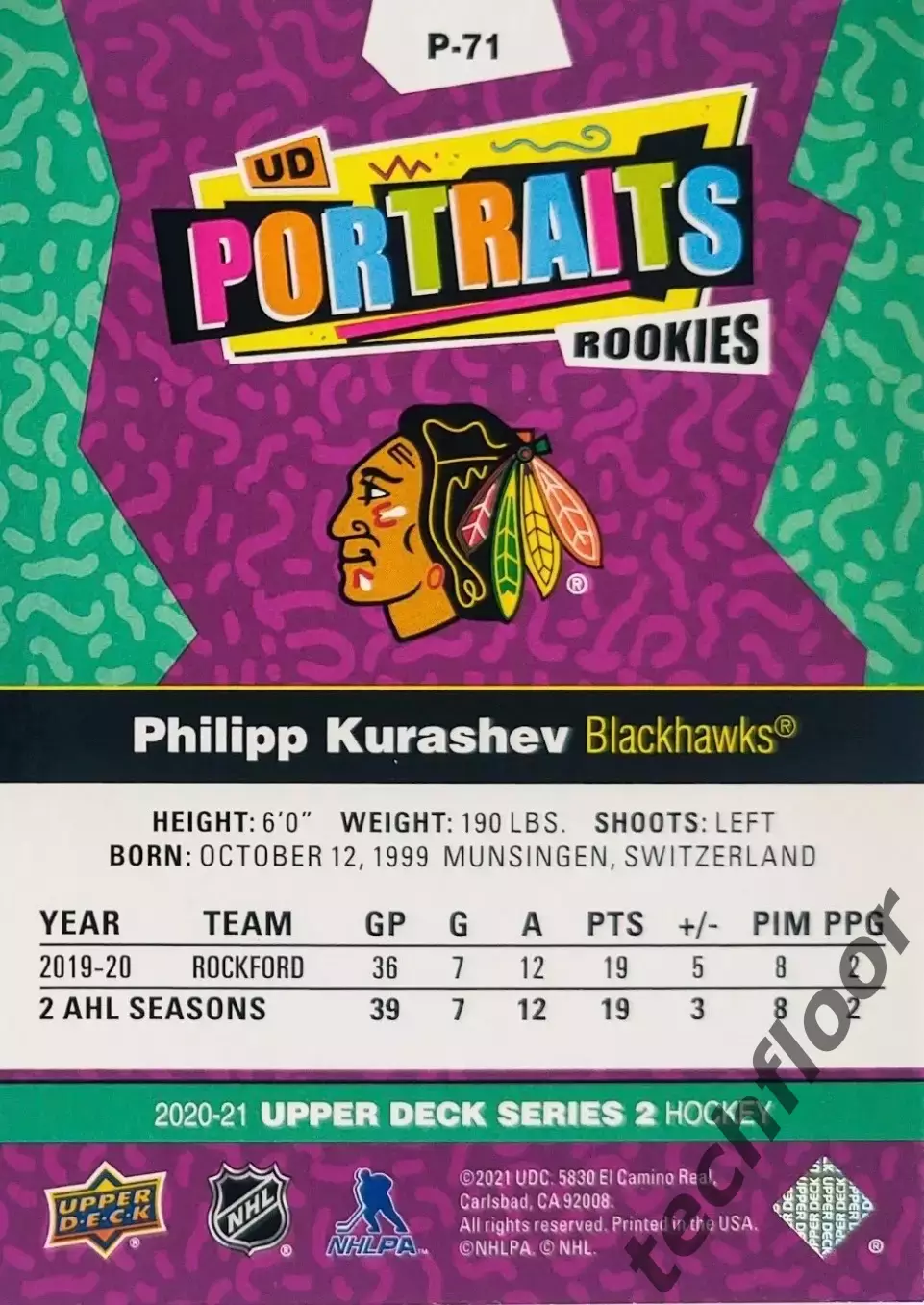 Карточка NHL Philipp Kurashev Chicago Blackhawks/ Филипп Курашев Чикаго НХЛ 1