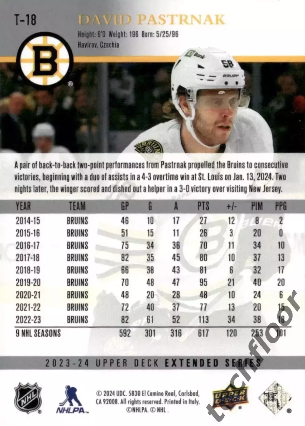 Карточка NHL David Pastrnak Boston Bruins/ Давид Пастрняк НХЛ Бостон 1