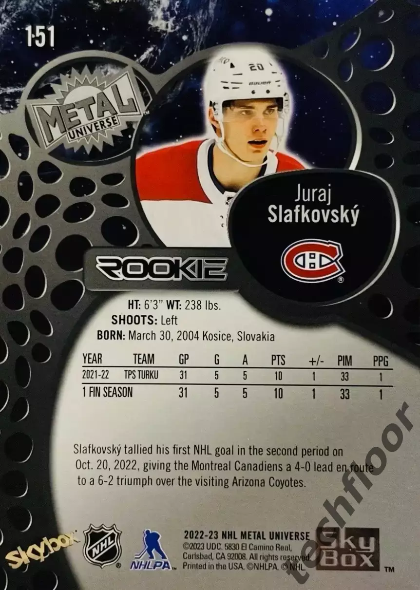 Карточка NHL Juraj Slafkovsky Montreal Canadiens/Юрай Слафковский Монреаль НХЛ 1