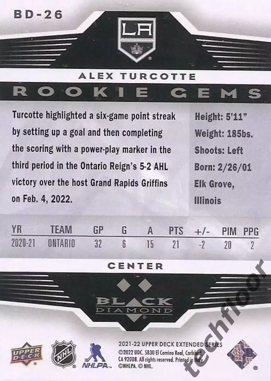 Карточка NHL Alex Turcotte LA kings/Алекс Тюркотт Лос-Анджелес НХЛ 1