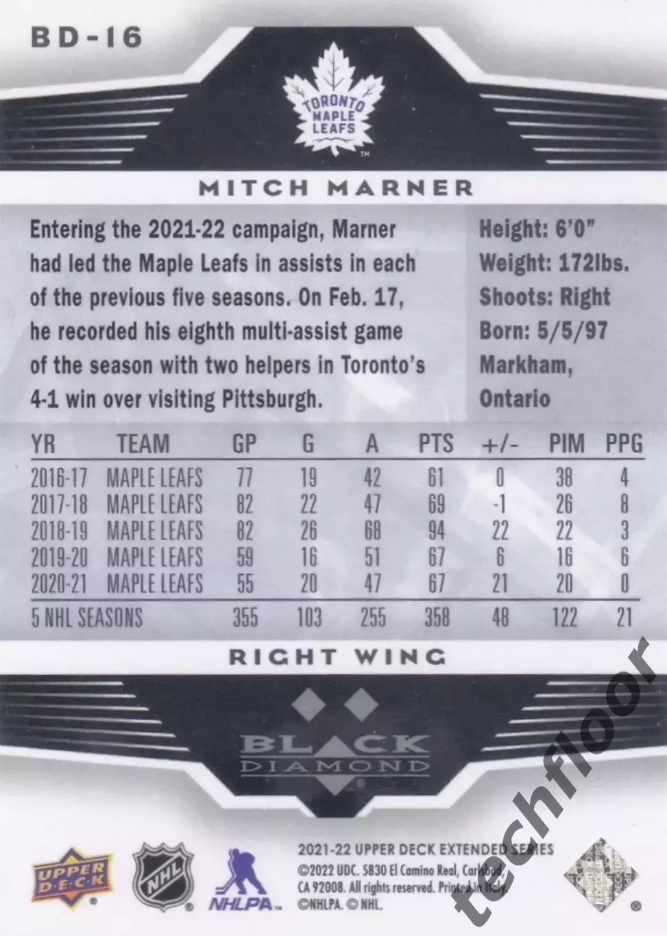 Карточка NHL Mitch Marner Toronto Maple Leafs/Митч Марнер НХЛ Торонто 1