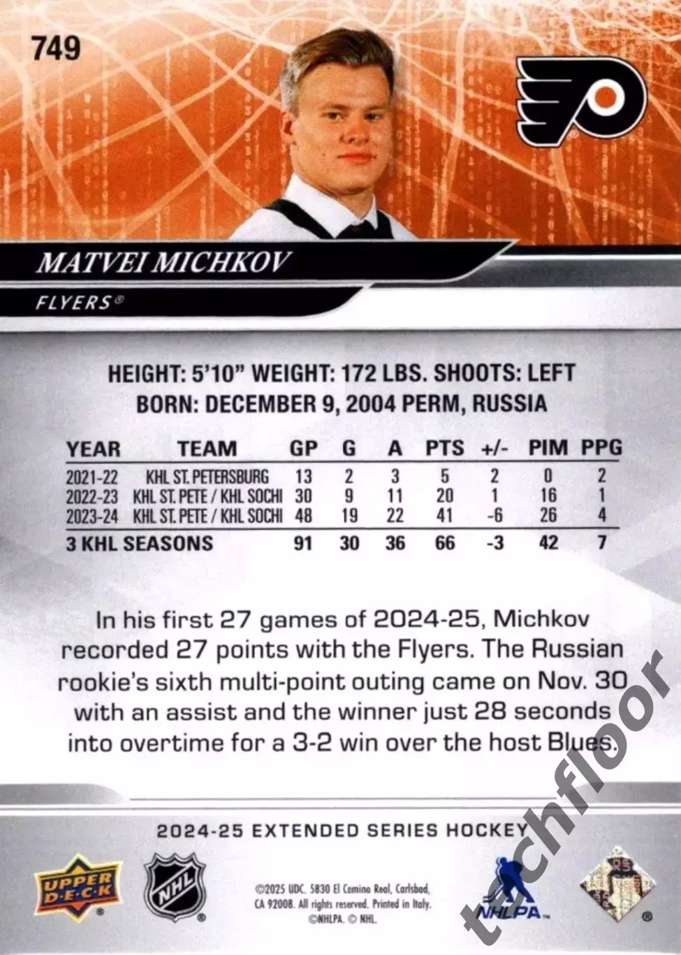 Карточка NHL Matvei Michkov Philadelphia Flyers/ Матвей Мичков Филадельфия НХЛ 1