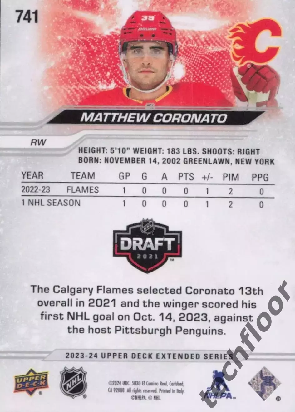 Карточка NHL Matthew Coronato Calgary Flames/Мэттью Коронато Калгари НХЛ 1