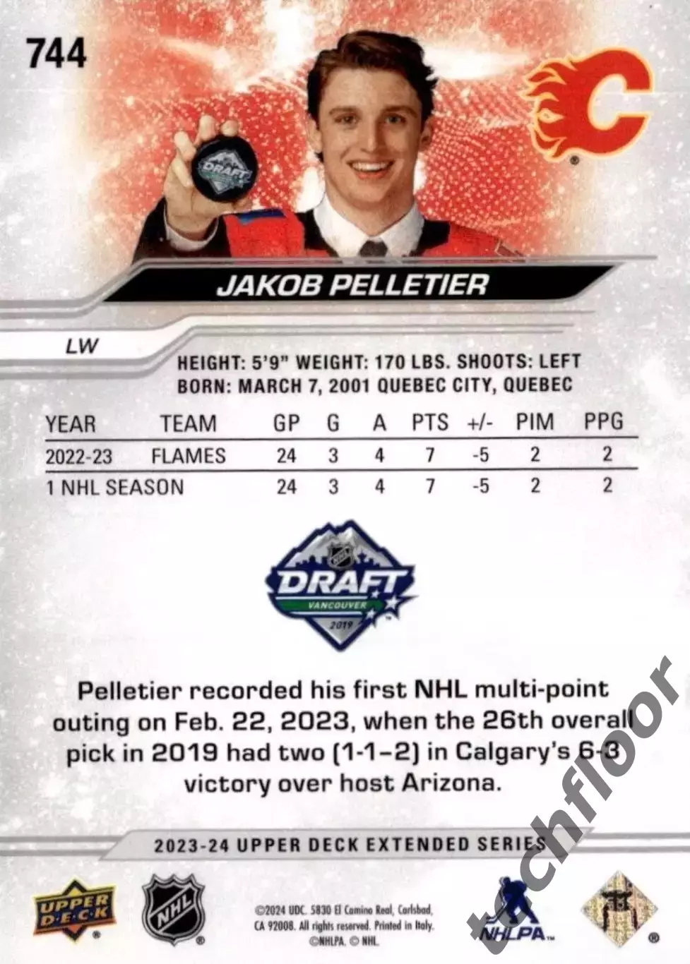 Карточка NHL Jacob Pelletier Calgary Flames/Якоб Пеллетье Калгари НХЛ 1