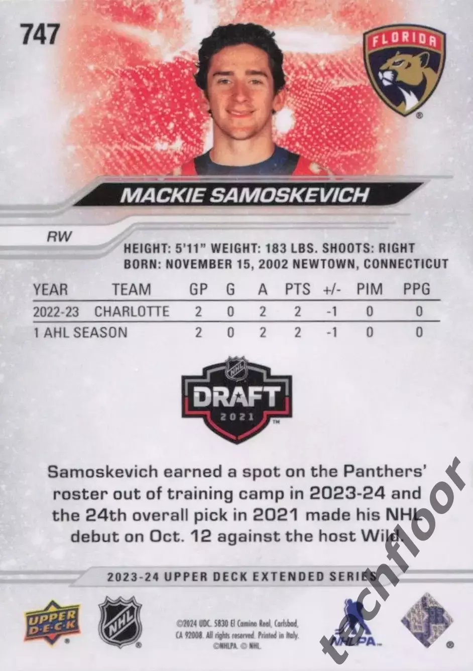 Карточка NHL Mackie Samoskevich Florida Panthers/Маки Самоскевич Флорида НХЛ 1