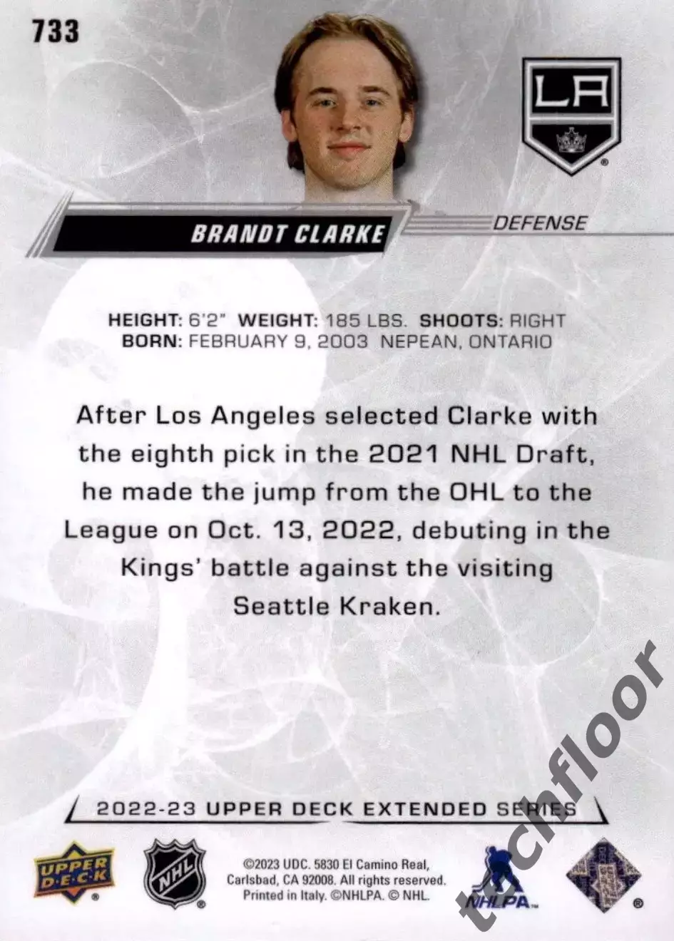Карточка NHL Brandt Clarke LA Kings/Брандт Кларк Лос-Анджелес НХЛ 1