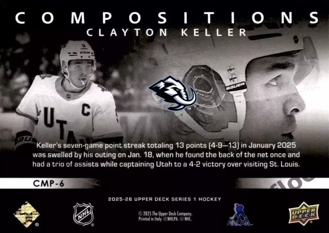 Карточка NHL Clayton Keller Utah Mammoth/Клейтон Келлер Юта НХЛ 1