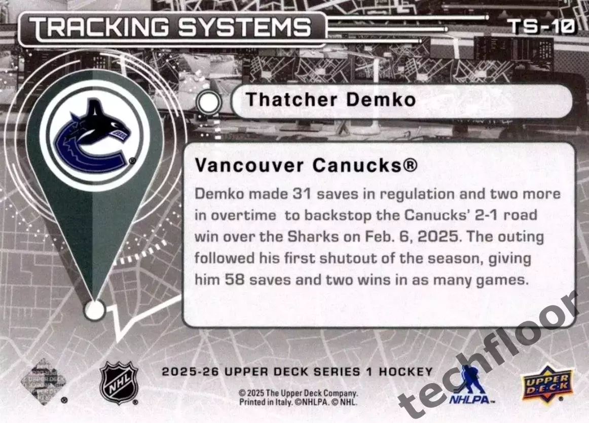 Карточка NHL Thatcher Demko Vancouver Canucks/Тэтчер Демко Ванкувер НХЛ 1