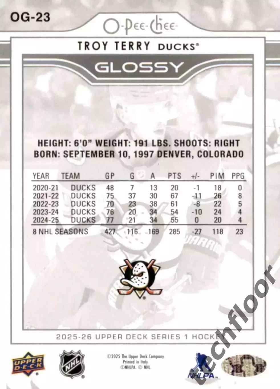 Карточка NHL Troy Terry Anaheim Ducks/ Трой Терри Анахайм НХЛ 1