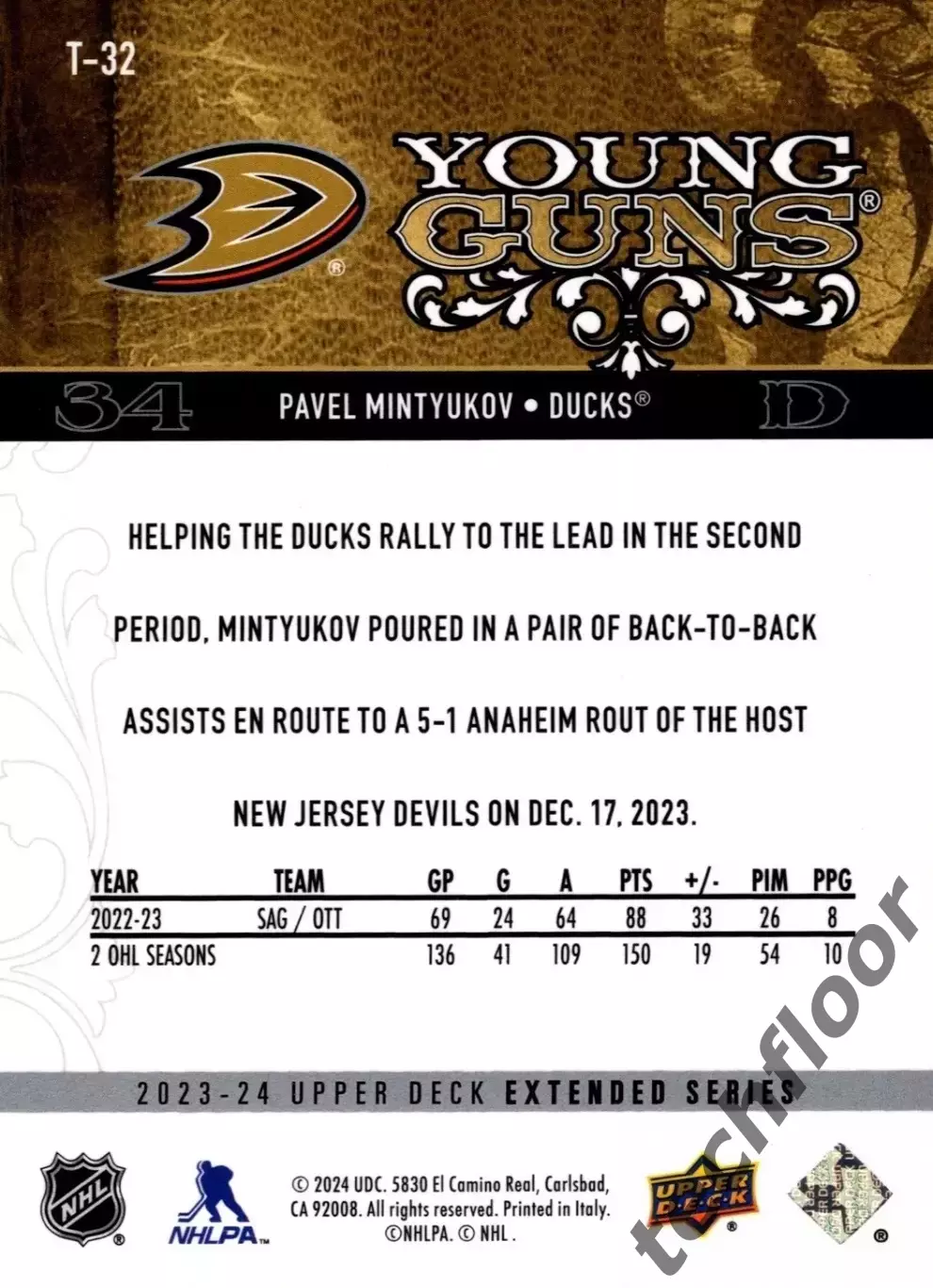 Карточка NHL Pavel Mintyukov Anaheim Ducks/ Павел Минтюков Анахайм НХЛ 1