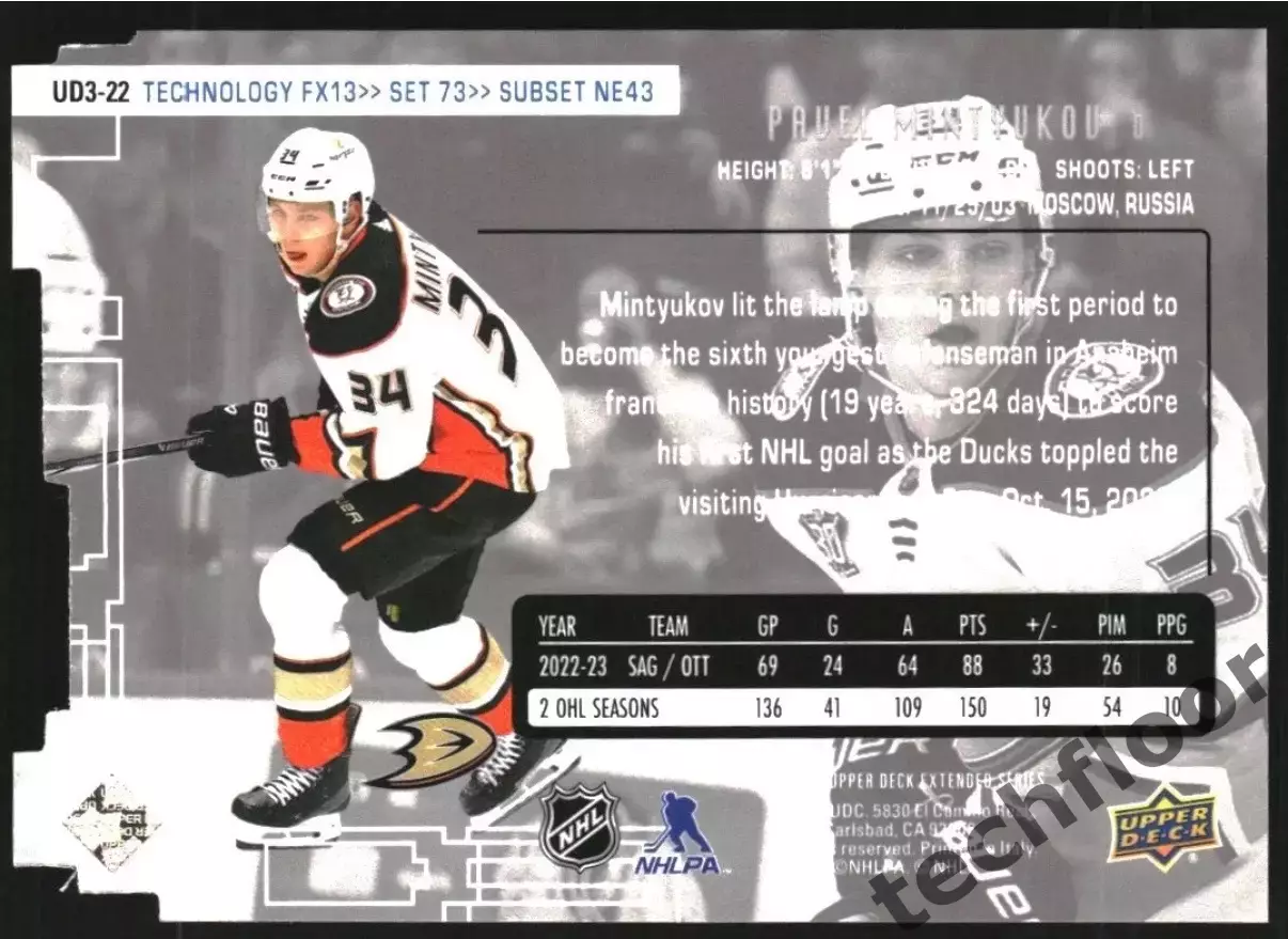 Карточка NHL Pavel Mintyukov Anaheim Ducks / Павел Минтюков Анахайм НХЛ 1