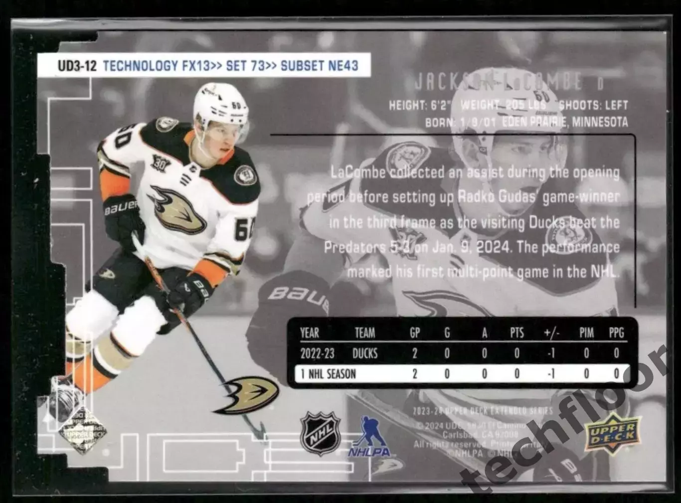 Карточка NHL Jackson LaCombe Anaheim Ducks/Джексон Лакомбе Анахайм НХЛ 1