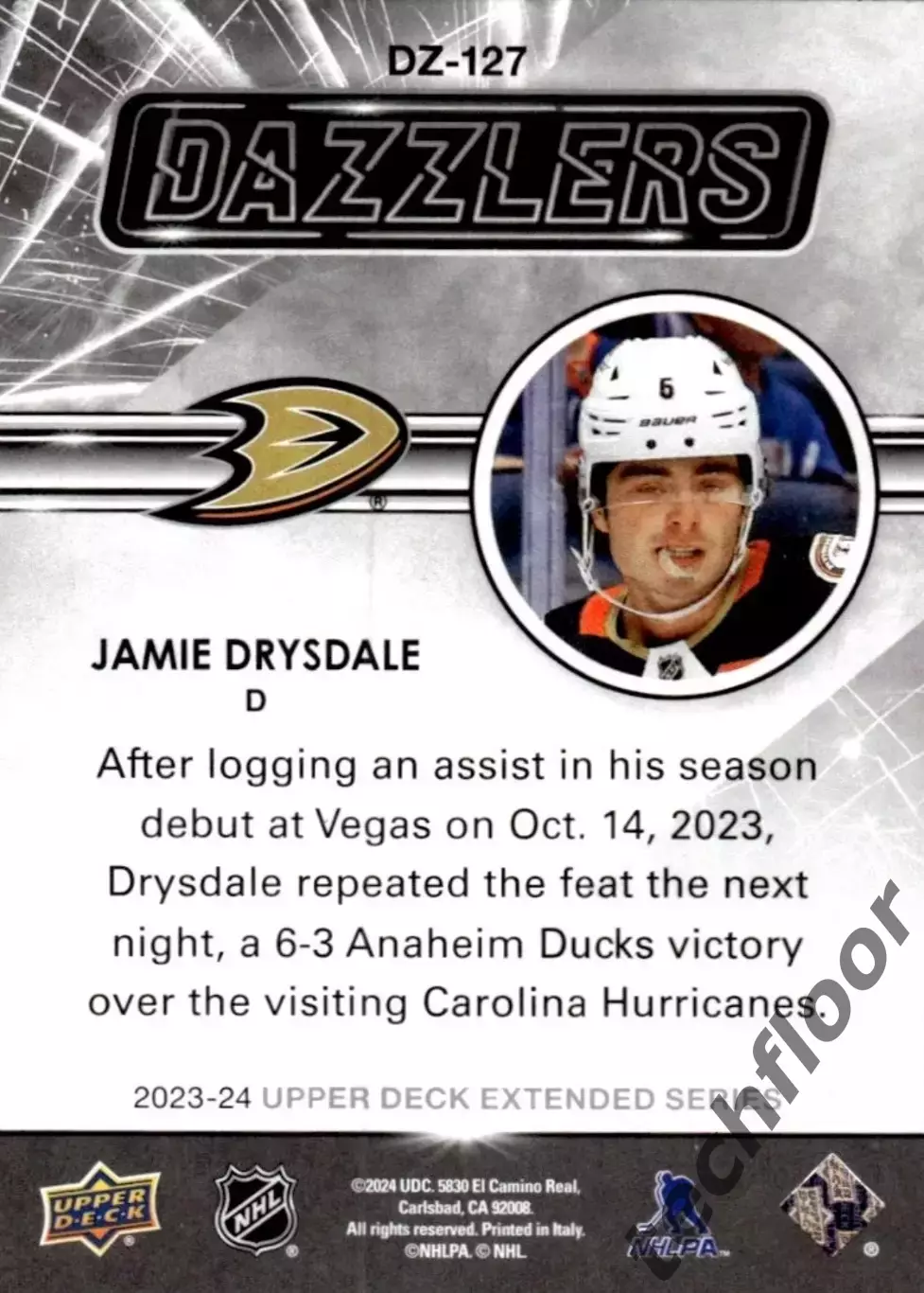 Карточка NHL Jamie Drysdale Anaheim Ducks/Джейми Драйсдейл Анахайм НХЛ 1