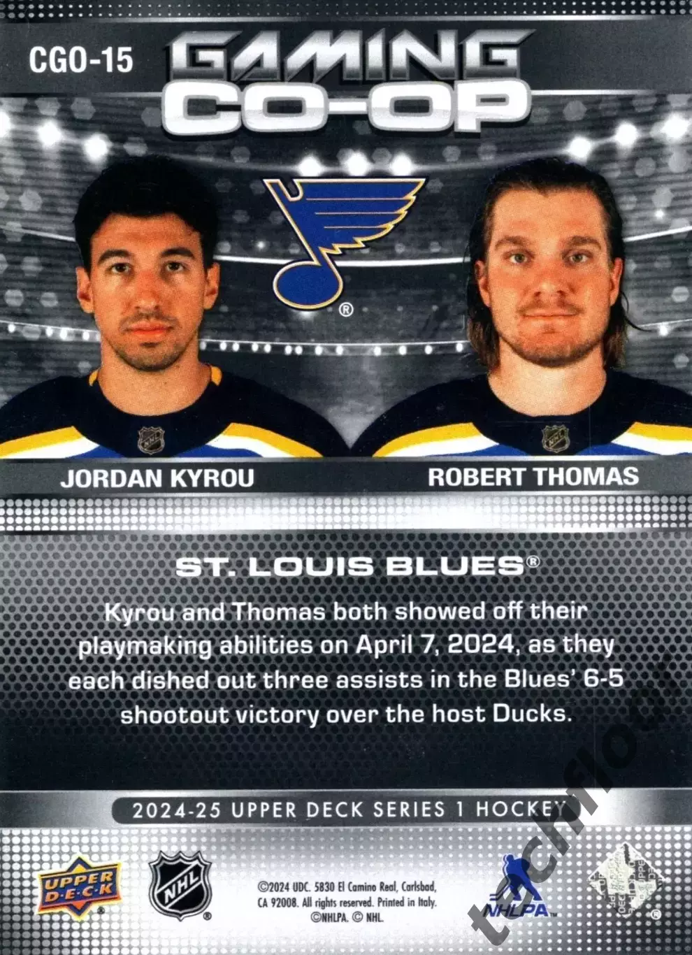 Карточка NHL Jordan Kyrou/Robert Thomas St. Louis Blues/Кайру/Томас Сент-Луис 1