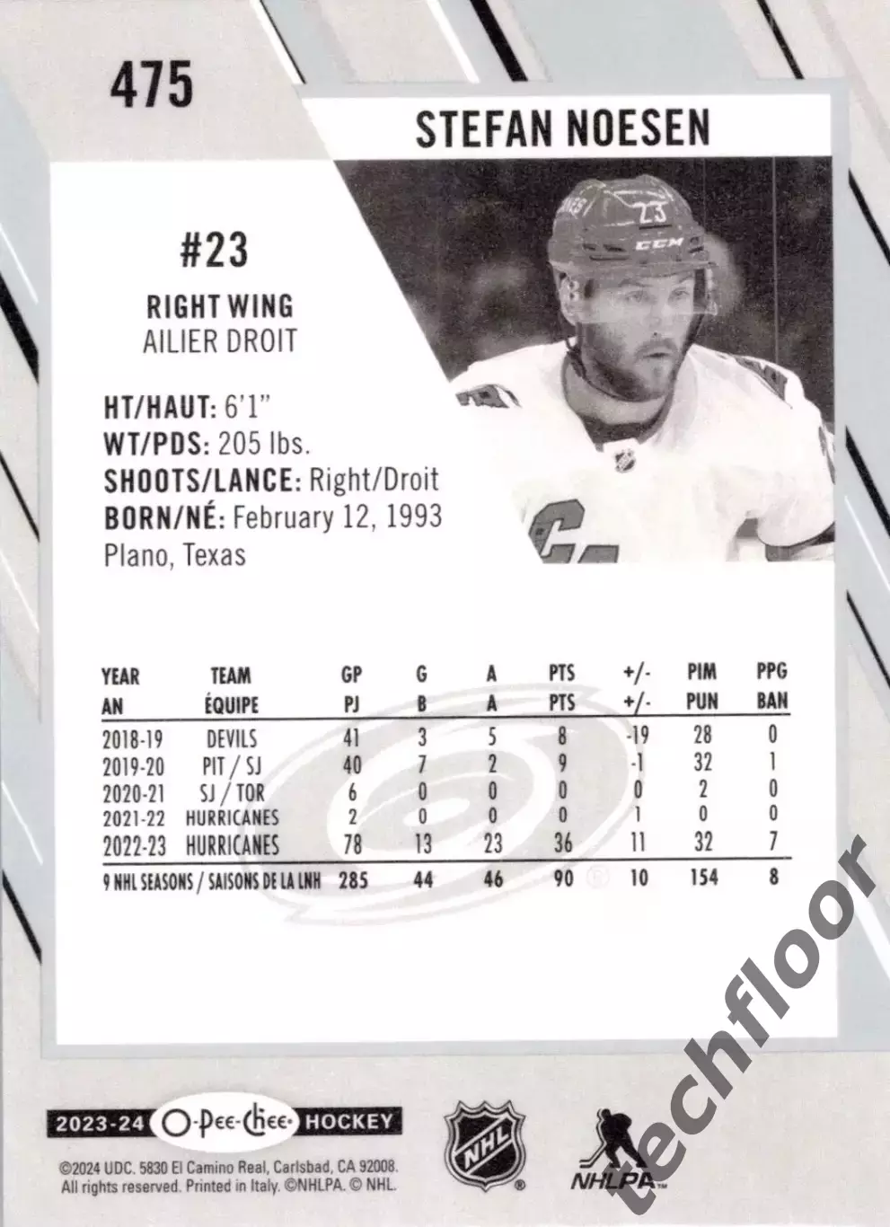 Карточка NHL Stefan Noesen Carolina Hurricanes/Стефан Ноусен Каролина НХЛ 1