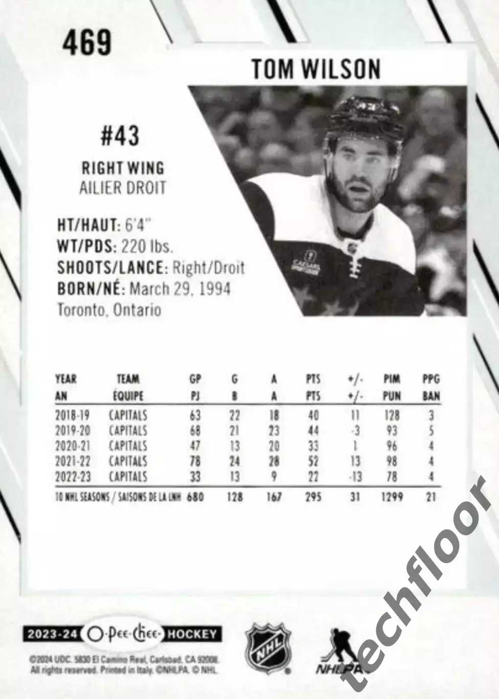Карточка NHL Tom Wilson Washington Capitals/Том Уилсон Вашингтон НХЛ 1