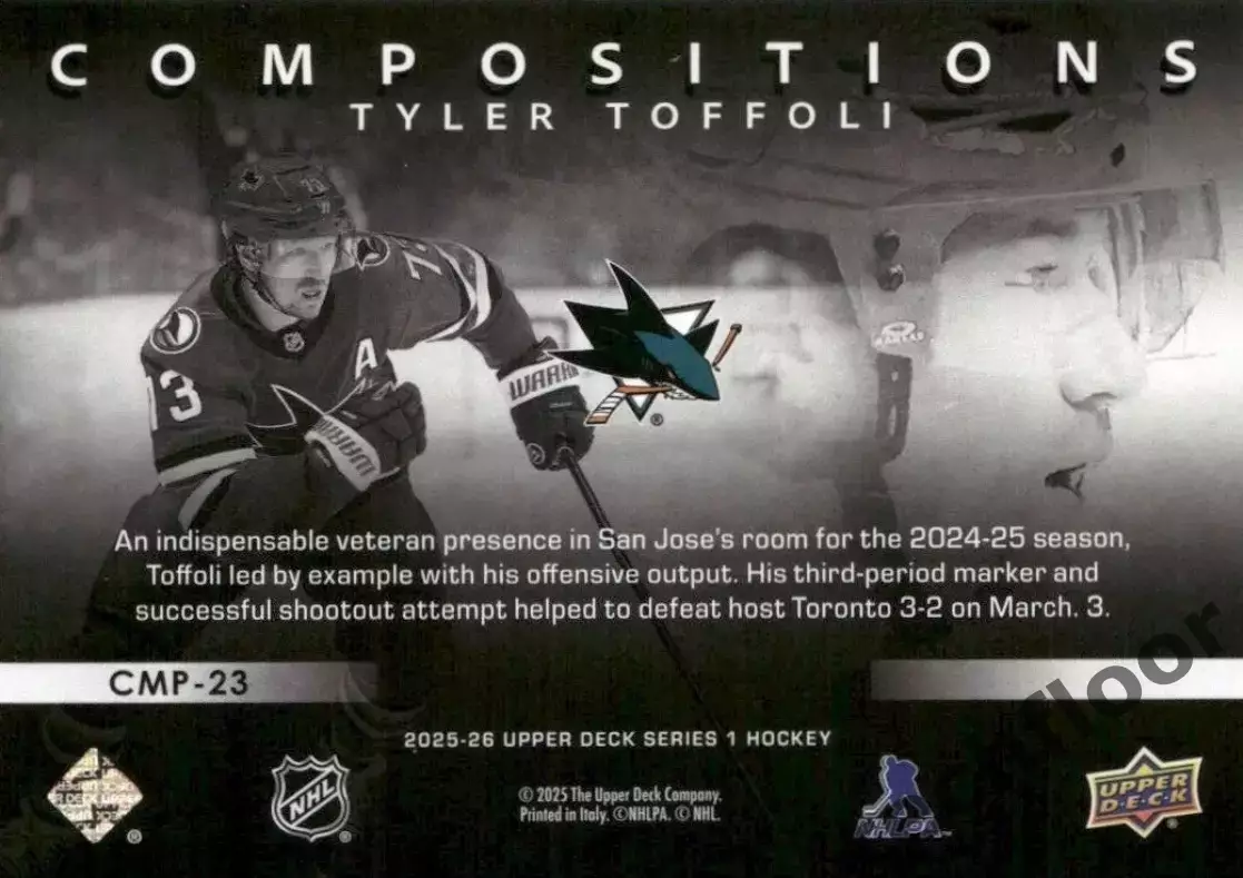 Карточка NHL Tyler Toffoli San Jose Sharks/Тайлер Тоффоли НХЛ Сан-Хосе Шаркс 1