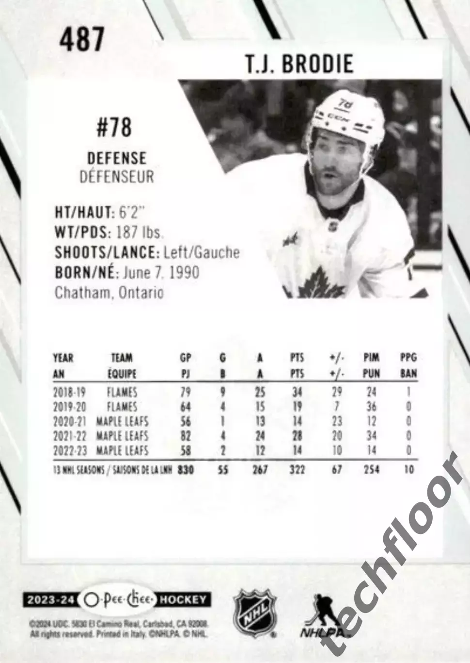 Карточка NHL T. J. Brodie Toronto Maple Leafs/Ти Джей Броди Торонто НХЛ 1