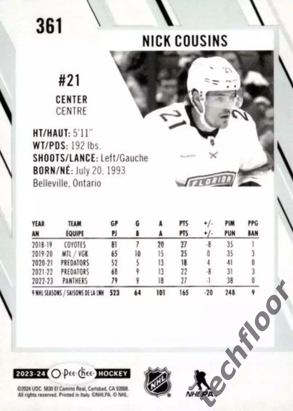 Карточка NHL Nick Cousins Florida Panthers/Ник Казинс Флорида НХЛ 1