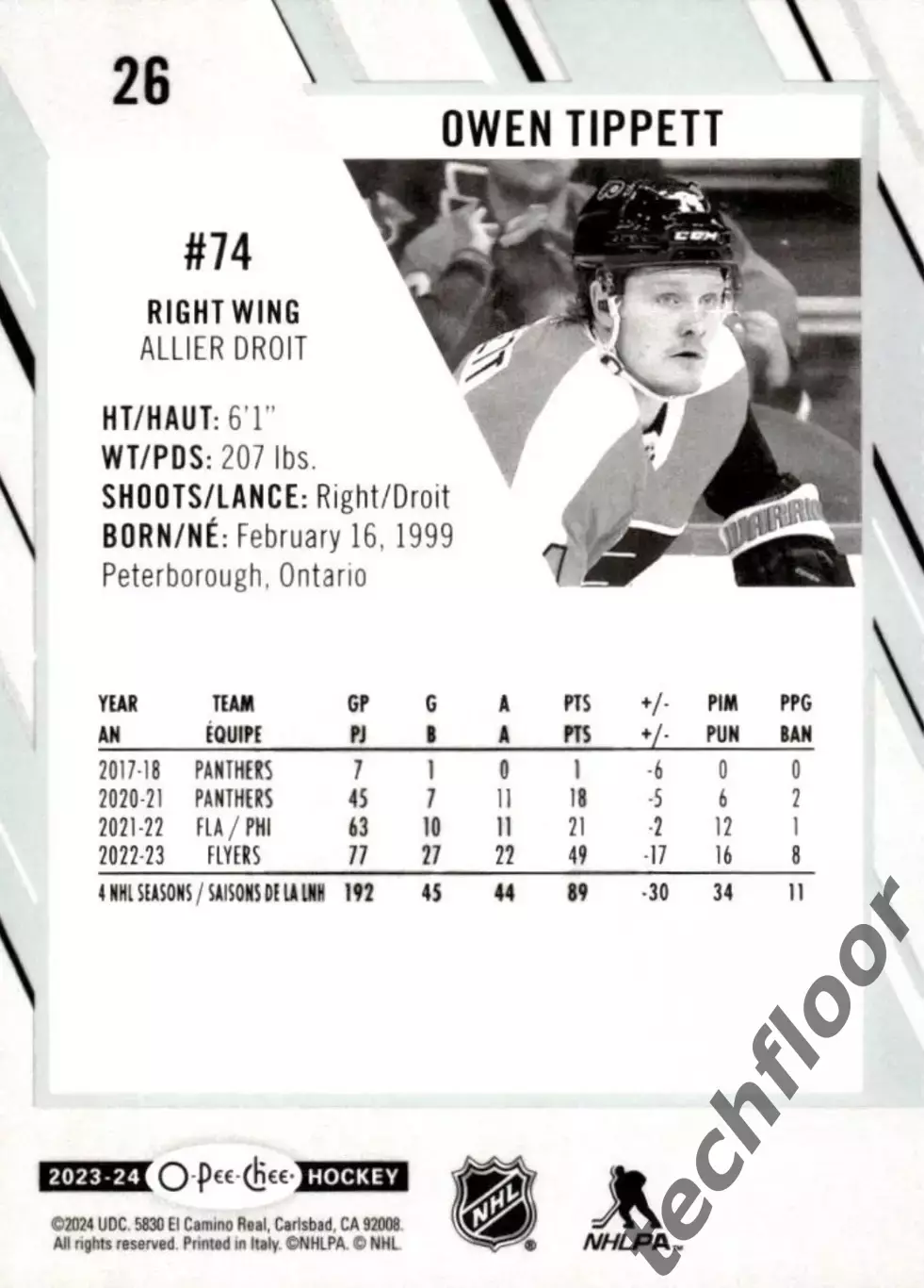 Карточка NHL Owen Tippett Philadelphia Flyers/Оуэн Типпетт Филадельфия НХЛ 1