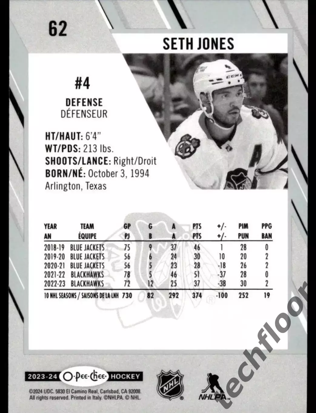 Карточка NHL Seth Jones Chicago Blackhawks/ Сет Джонс Чикаго НХЛ 1