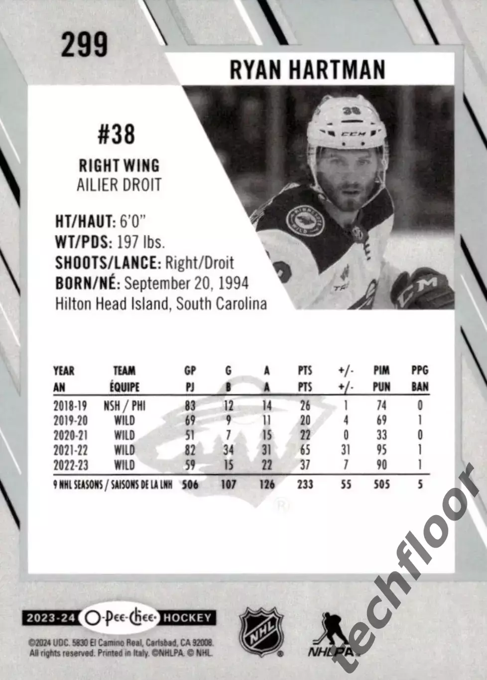 Карточка NHL Ryan Hartman Minnesota Wild/Райан Хартман Миннесота НХЛ 1