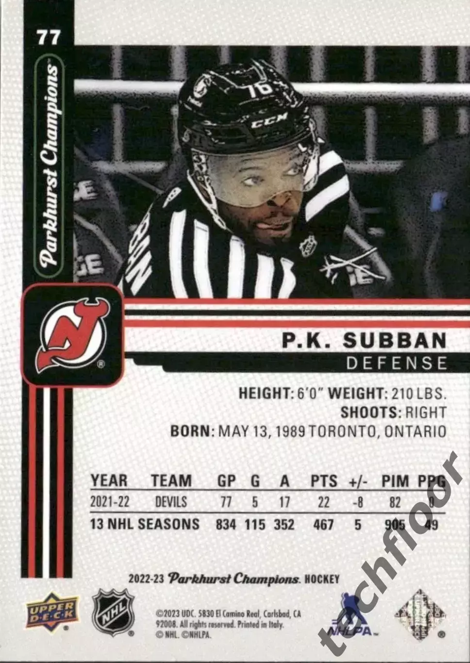 Карточка NHL P. K. Subban New Jersey Devils/Пи-Кей Суббан Нью-Джерси НХЛ 1