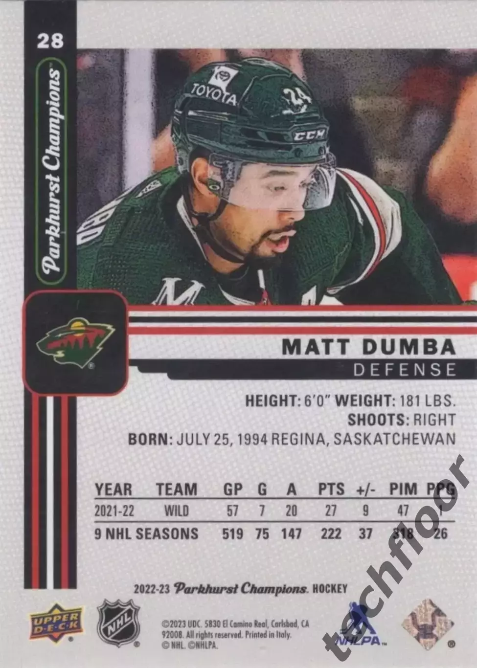 Карточка NHL Matt Dumba Minnesota Wild/ Мэтт Дамба Миннесота НХЛ 1