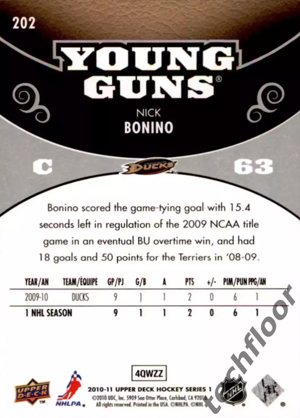 Карточка NHL Nick Bonino Anaheim Ducks/Ник Бонино Анахайм НХЛ 1