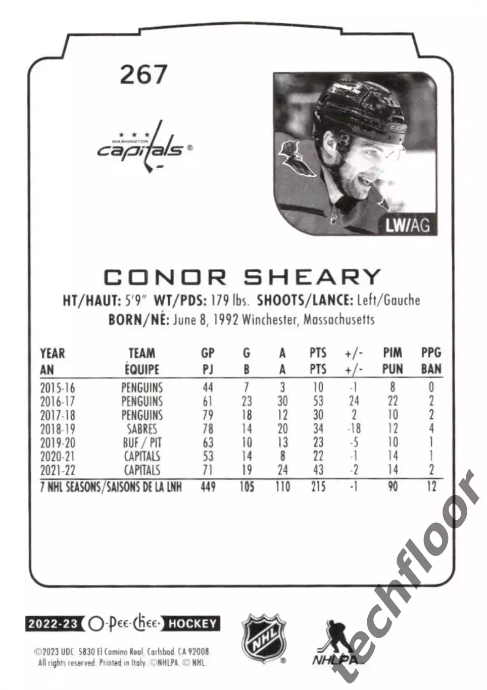 Карточка NHL Conor Sheary Washington Capitals/ Конор Шири НХЛ Вашингтон 1