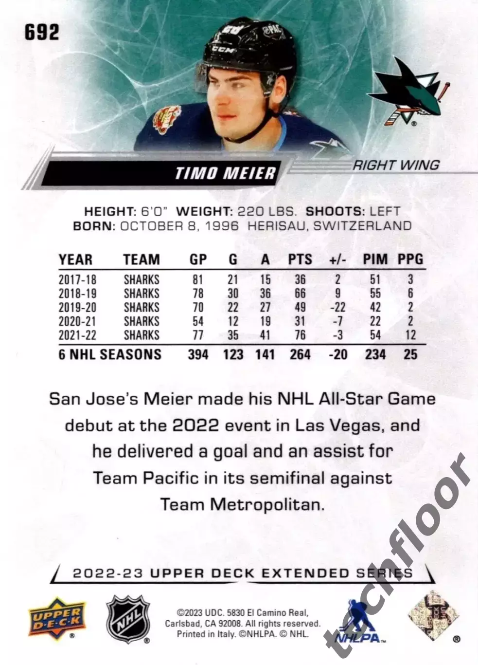 Карточка NHL Timo Meier San Jose Sharks/ Тимо Майер Сан-Хосе НХЛ 1