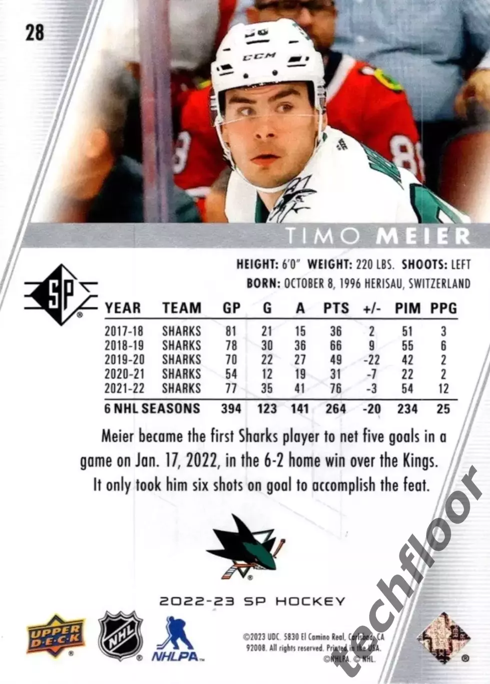 Карточка NHL Timo Meier San Jose Sharks / Тимо Майер Сан-Хосе НХЛ 1