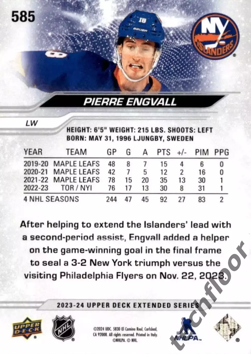 Карточка NHL Pierre Engvall New York Islanders/Пьер Энгвалль Айлендерс НХЛ 1