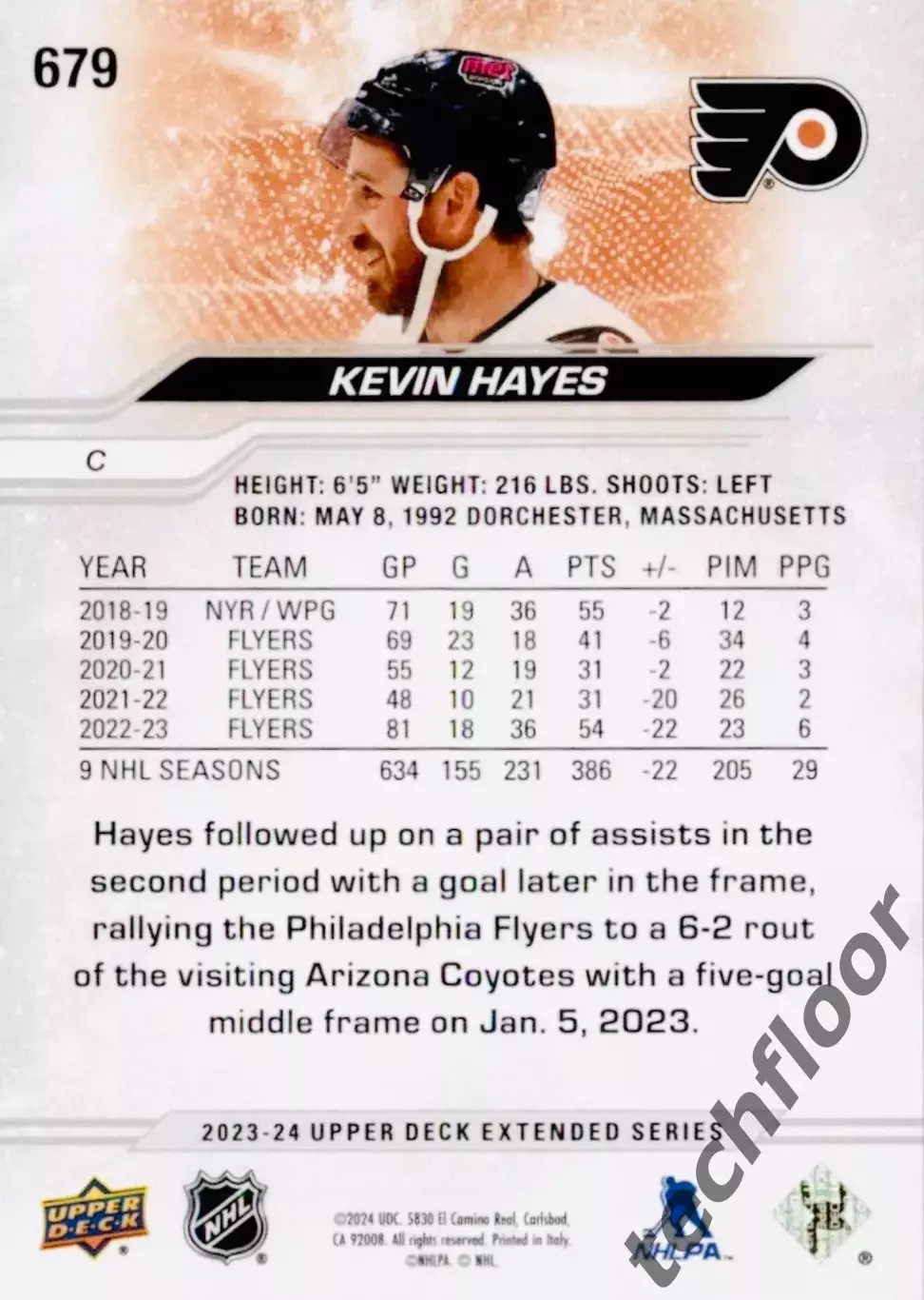 Карточка NHL Kevin Hayes Philadelphia Flyers/Кевин Хейз Филадельфия НХЛ 1