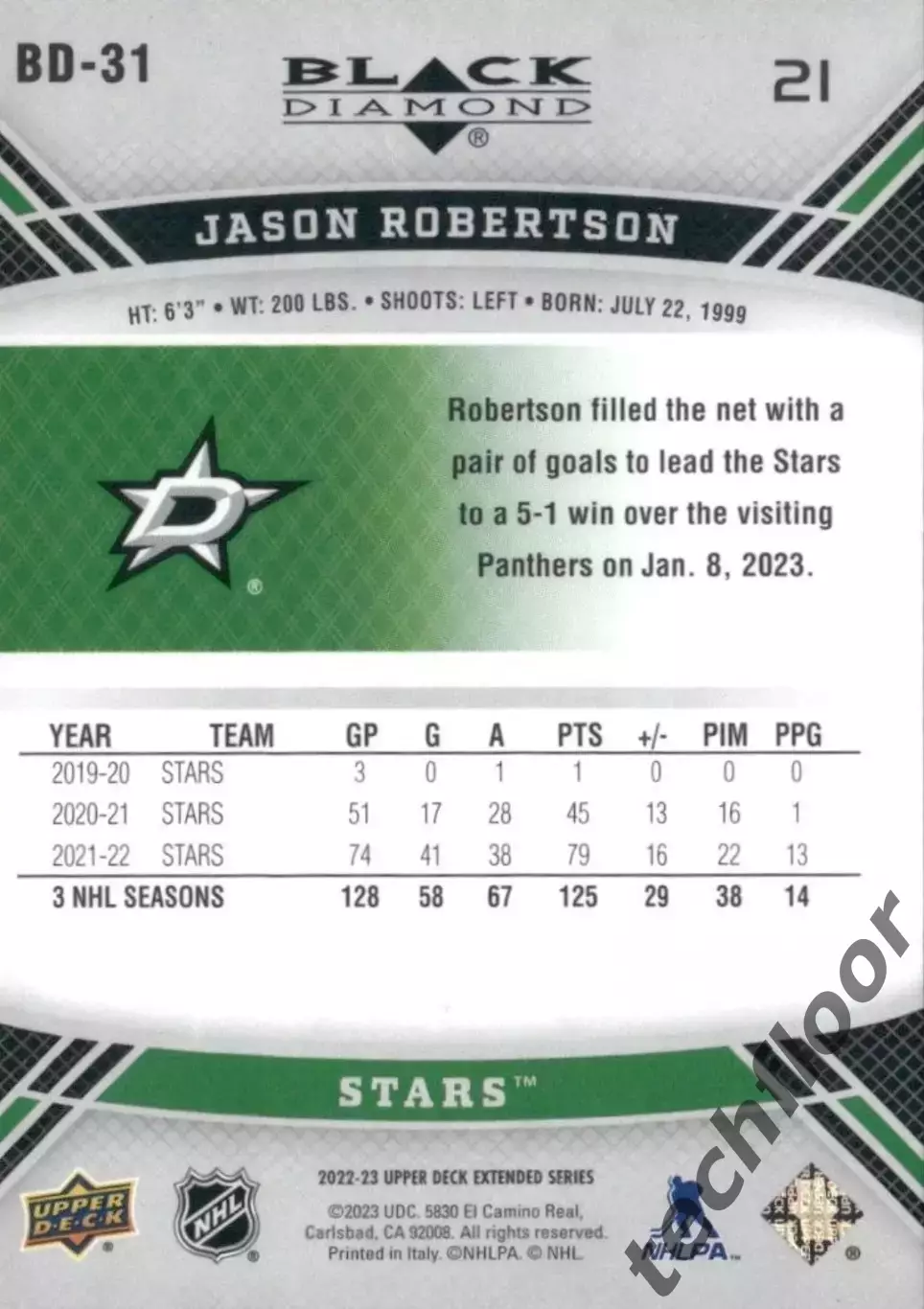 Карточка NHL Jason Robertson Dallas Stars/ Джейсон Робертсон Даллас НХЛ 1