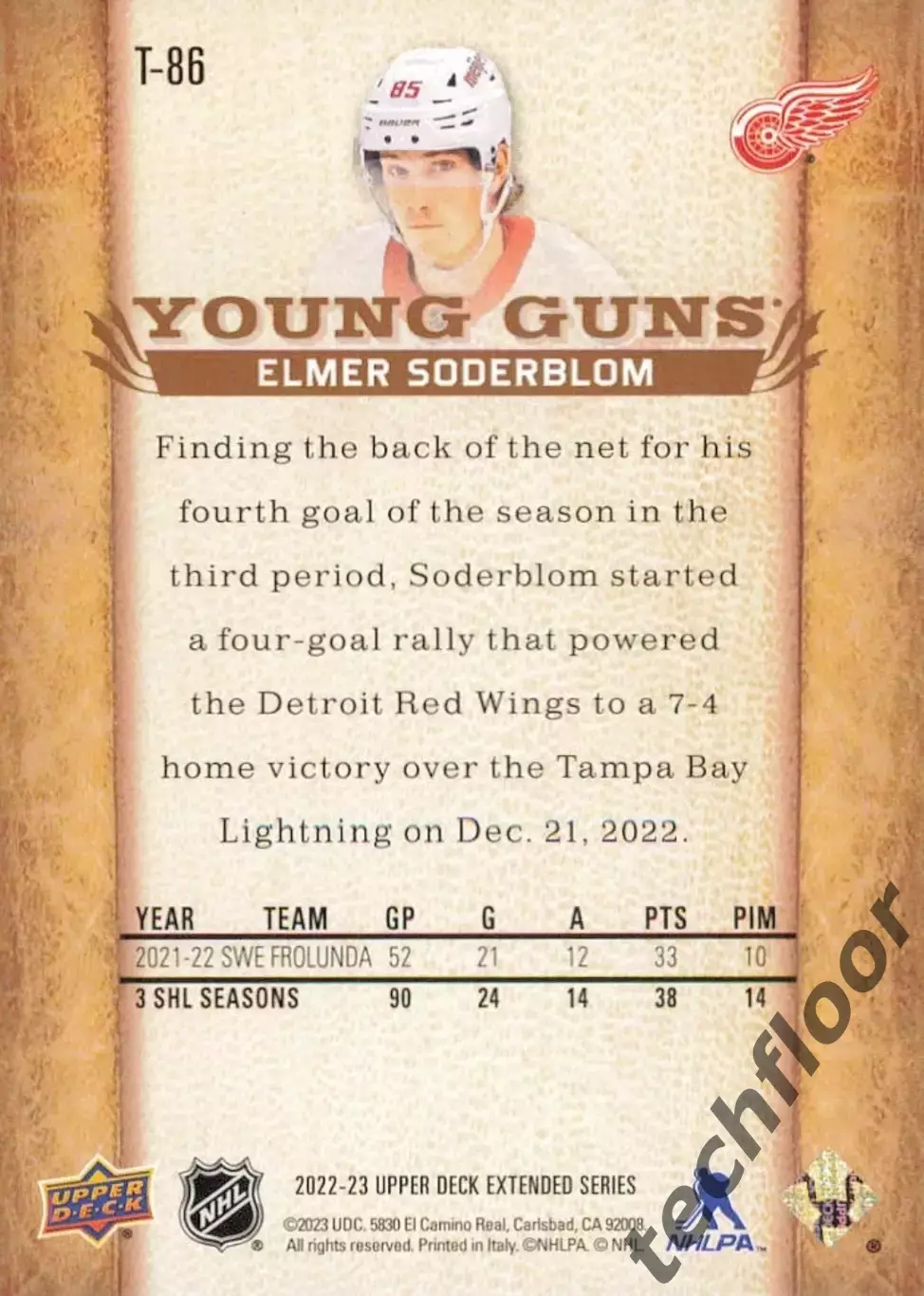 Карточка NHL Elmer Soderblom Detroit Red Wings/ Элмер Сёдерблум Детройт НХЛ 1