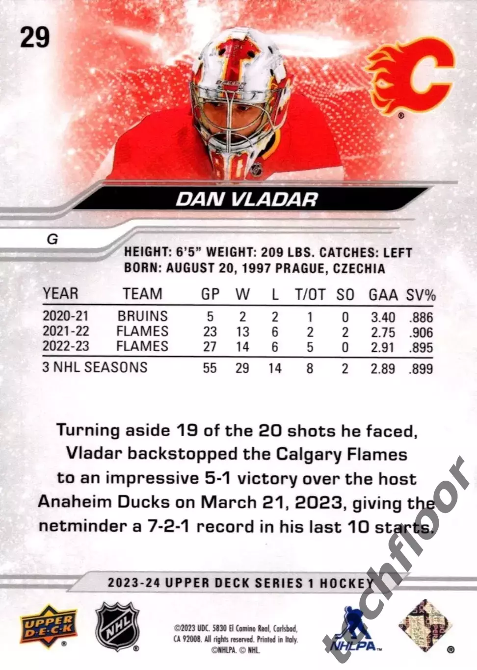 Карточка NHL Dan Vladar Calgary Flames/Даниэль Владарж Калгари НХЛ 1