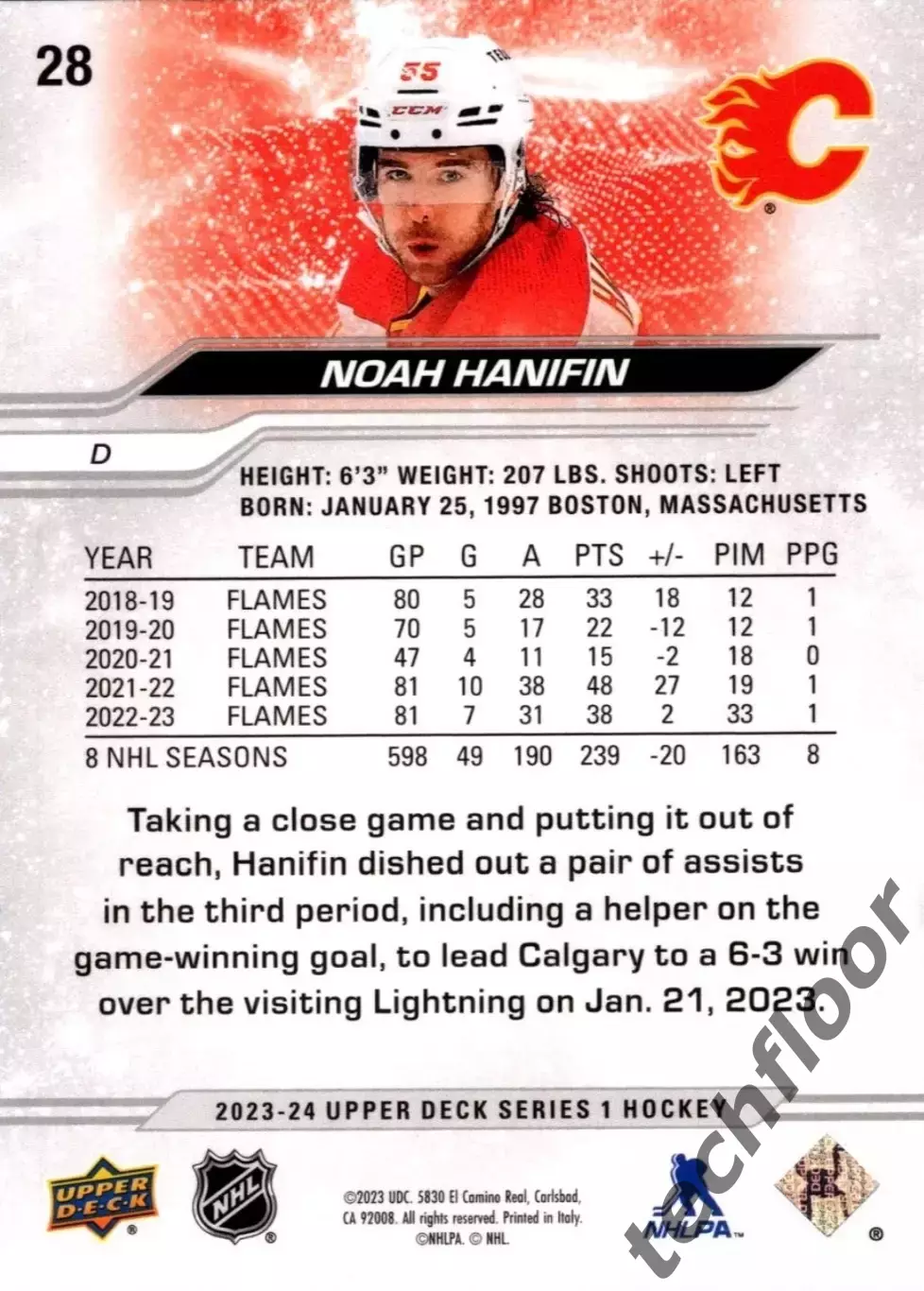 Карточка NHL Noah Hanifin Calgary Flames/Ноа Ханифин Калгари НХЛ 1