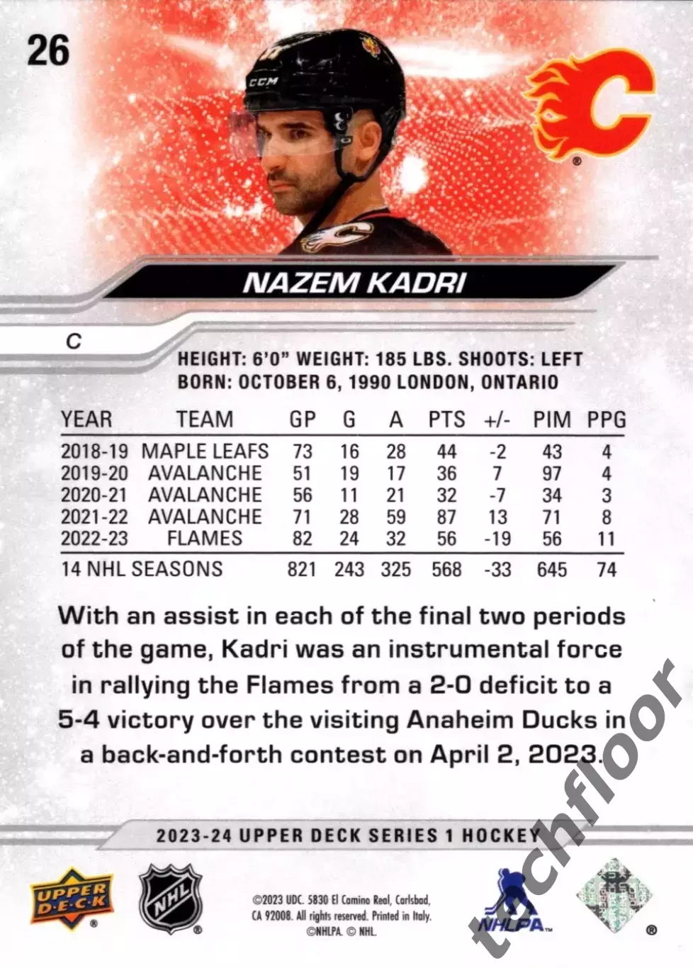 Карточка NHL Nazem Kadri Calgary Flames/ Назем Кадри Калгари НХЛ 1