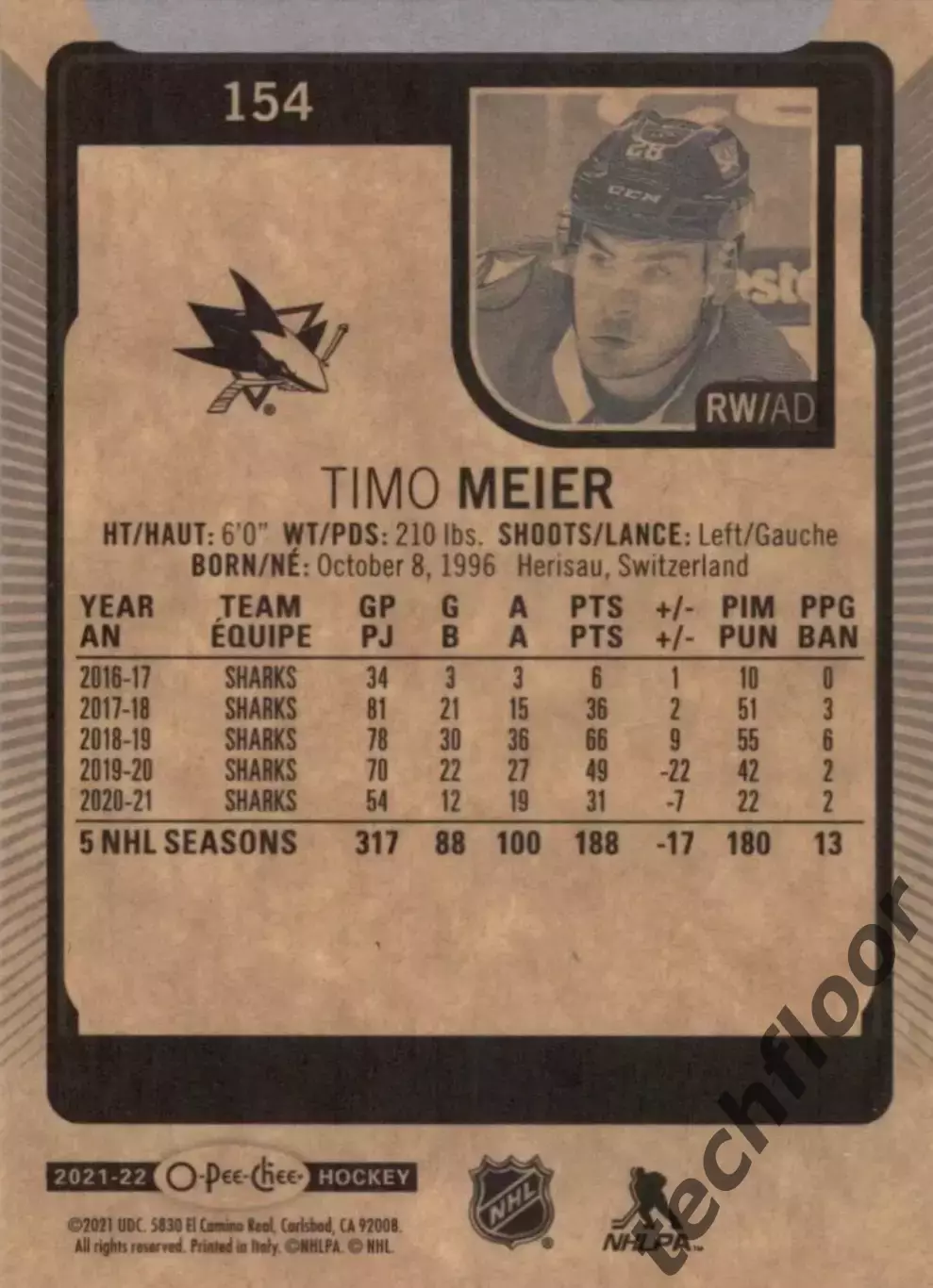 Карточка NHL Timo Meier San Jose Sharks /Тимо Майер Сан-Хосе Шаркс НХЛ 1