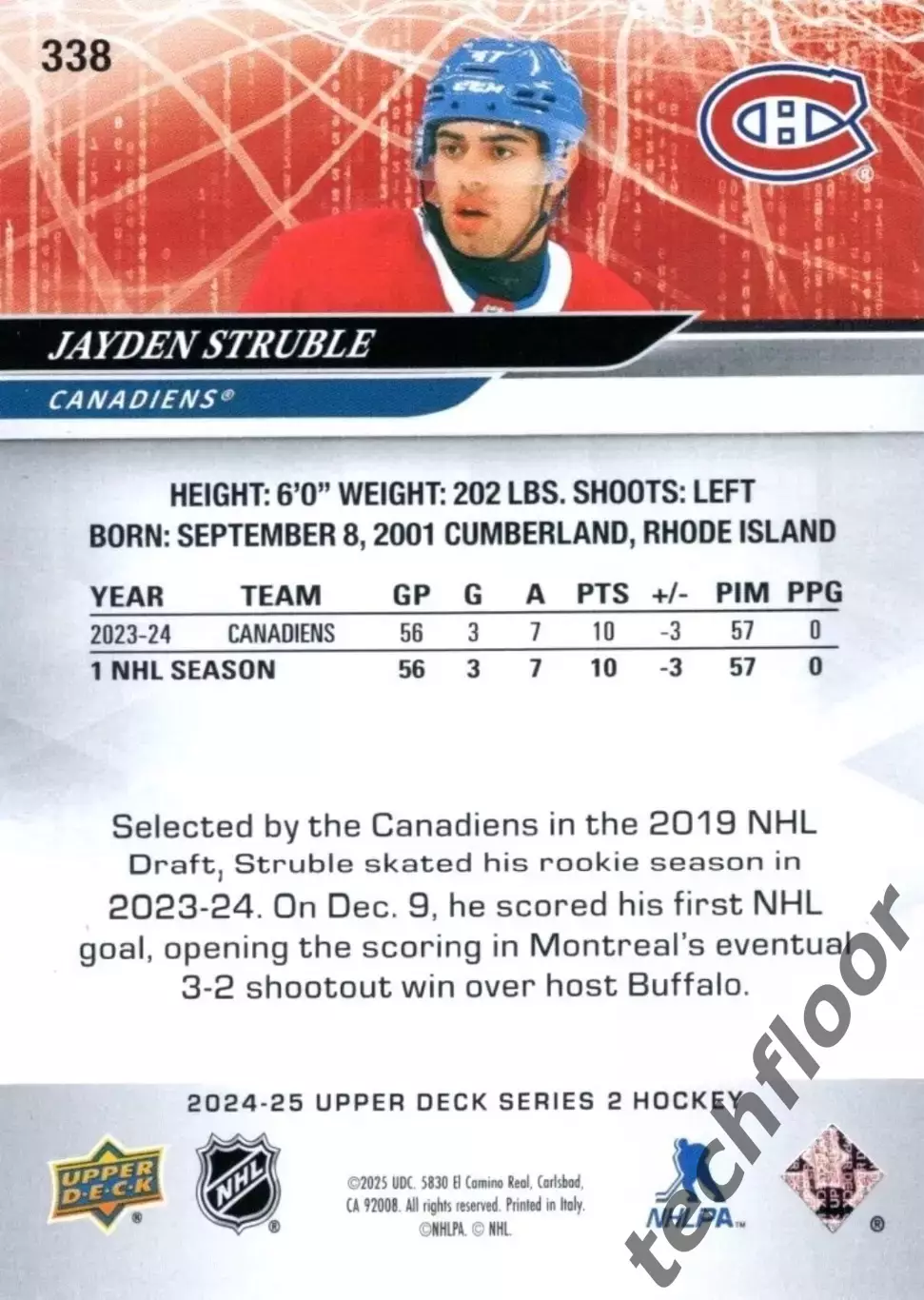 Карточка NHL Jayden Struble Montreal Canadiens 1